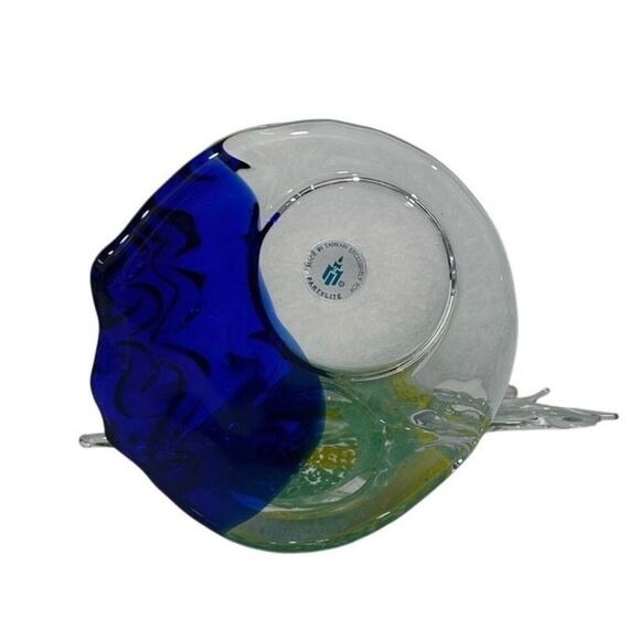 Partylite Tealight Candle Holder Figurine 4" Green Blue Tropical Fish Art Glass - Picture 3 of 7